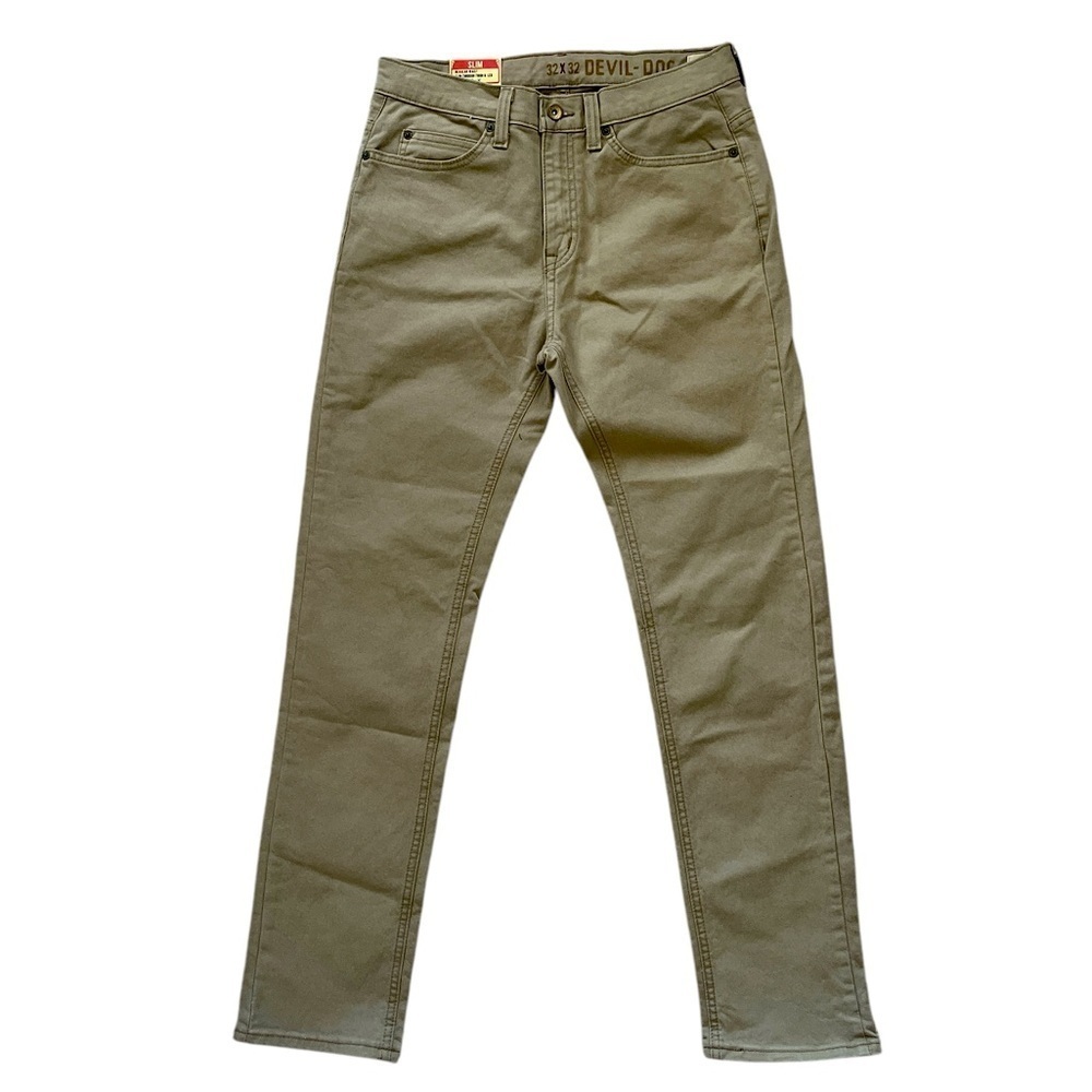 DEVIL-DOG MEN’S KHAKI SLIM STRAIGHT JEANS SZ 32x32- NWT - Picture 2 of 8